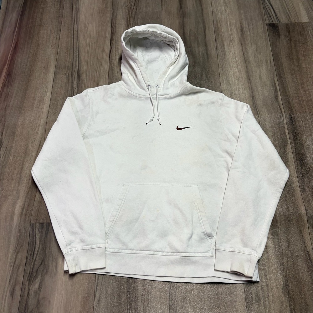 Nike Mens Large White Pullover Hoodie Embroidered Swoosh Logo 1366